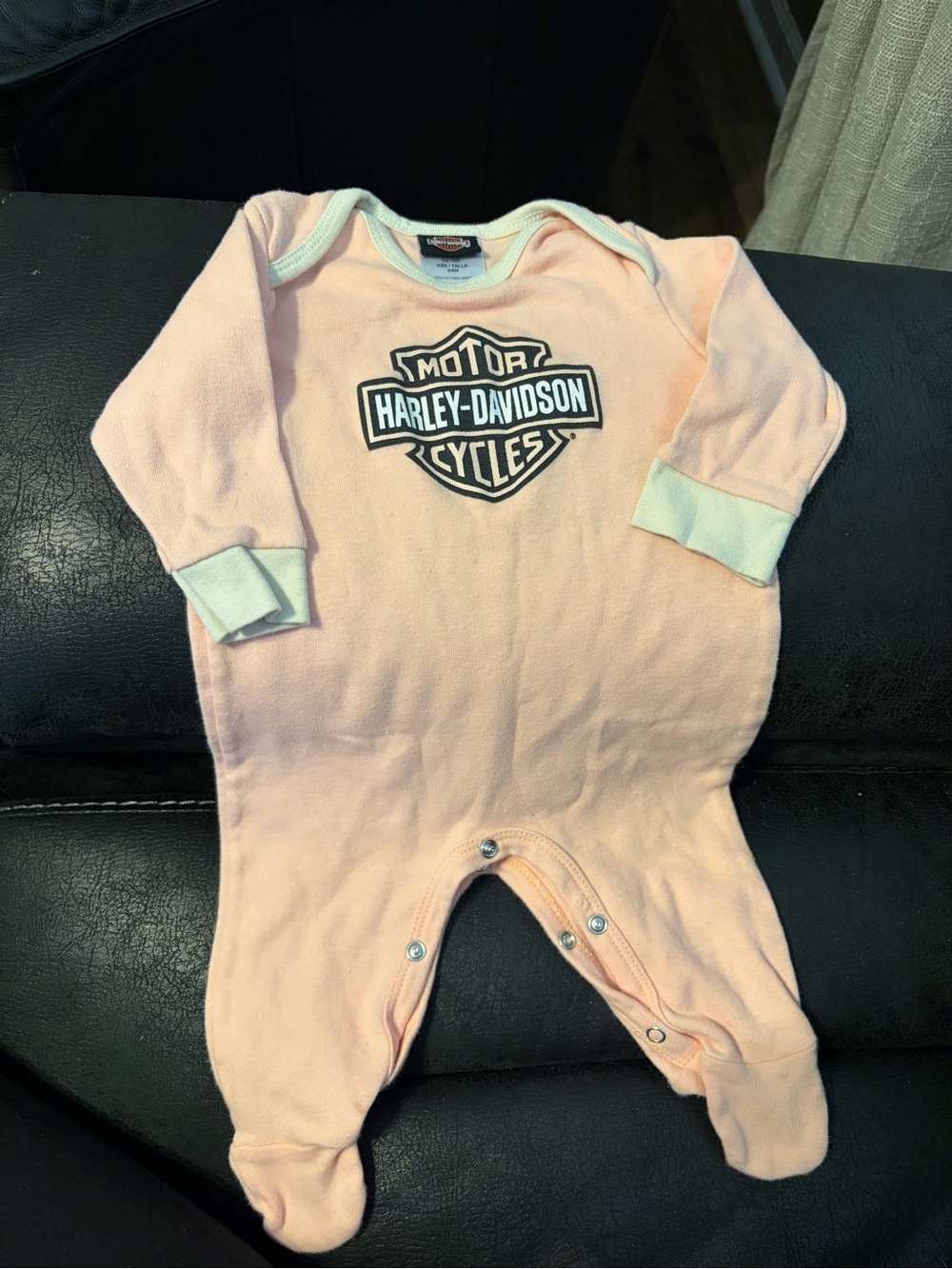 Harley-Davidson Light Pink Baby Footed One-Piece with Logo